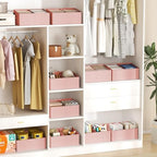 DIMJ Large Closet Shelf Organizer Bins 8 Packs with Handles and Divider, Fabric Trapezoid Storage Baskets, Foldable Clothes Containers Box for Shelf, Towel, Book, Toy, Purse, Hats, Pink - Image 5