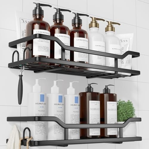 Kitsure Shower Caddy, Adhesive Shower Organizer, X-Large, Black by Kitsure