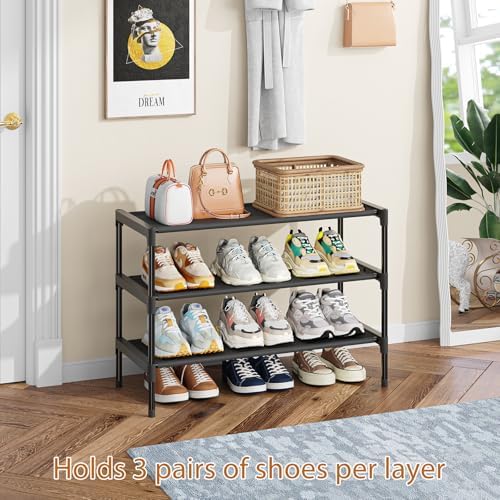 Simple Trending 3-Tier Shoe Rack, Shoe Organizer, 27.5" Wide, Black - Image 2