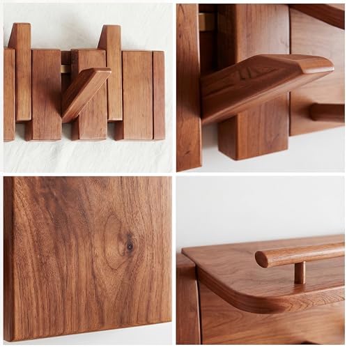 Mid Century Modern Wood Coat Rack Wall Mount with Shelf, 9 Hooks, Walnut - Image 2