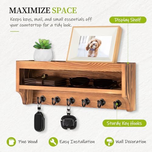 Nekon Key Holder Wall Mount, Pine Wooden Mail Organizer, Light Brown - Image 2