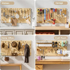 VOIMO Bamboo Peg board Wall Organizer, 4 Panels, 16 x 12 in, 35 Hooks - Image 2
