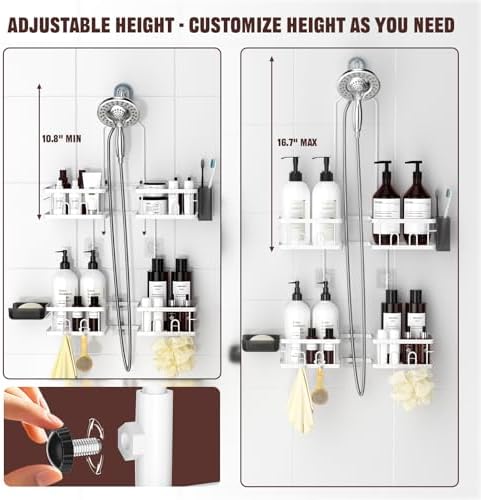 REINHARDT Adjustable Shower Caddy Hanging for Handheld Showerheads, White - Image 2