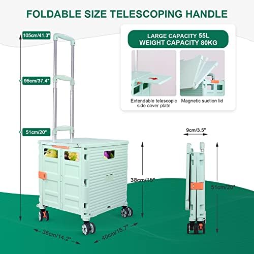 FELICON SELORSS Folding Utility Cart Portable Rolling Crate Handcart-Green - Image 4