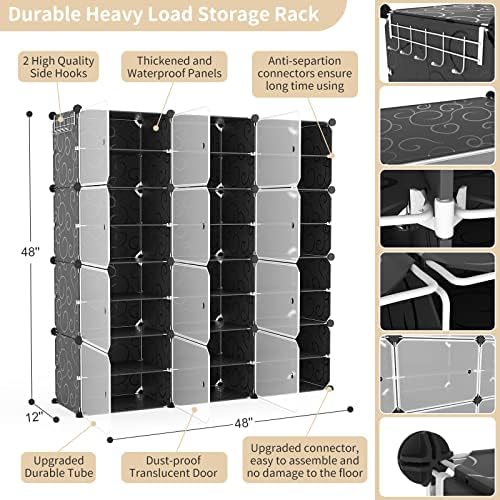 Portable Shoe Rack Organizer with Door, 48 Pairs Shoe Storage Cabinet Easy Assembly, Plastic Adjustable Shoe Organizer Stackable Detachable Free Standing Shoe Rack DIY Expandable 8 Tier Black - Image 3