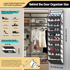 Kotkn 10 Tier Hanging Shoe Rack - Heavy Duty Behind The Door Hanging Shoe Rack, Sturdy Oxford Cloth, 20+ Pairs Over The Door Shoe Cabinet for Boots and Sneakers - Save 50% Closet Space! (Piano White) - Image 2
