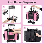Large Rolling Cleaning Caddy Bag with Wheels, with Detachable Trolley, Cleaning Bags on Wheels for Housekeepers, Cleaning Cart Supplies Organizer for Home, Car, Picnic (Pink) - Image 6