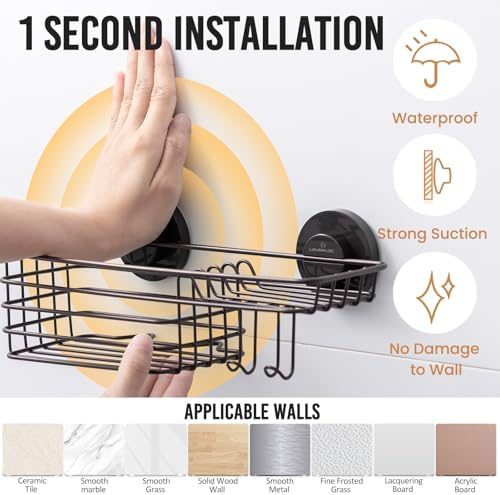LEVERLOC Shower Caddy Suction Cup, Heavy Duty Bathroom Organizer for Shower - Image 2