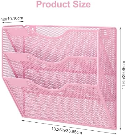 EasyPAG 3 Pocket Mesh Wall File Organizer, Hanging Paper Folder Holder with Classify Label, Vertical Wall Mount Mail Organizer for Office Home Classroom, Pink - Image 7