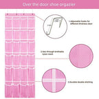 SAVERHO 2 Pack Hanging Shoe Organizer，Over Door Shoe Organizer with 24 Mesh Large Pockets Shoe Storage Bag for Sport Shoes Size:58x21 Inch Hanging Door Shoe Rack Organizer (Pink-2pack) - Image 4
