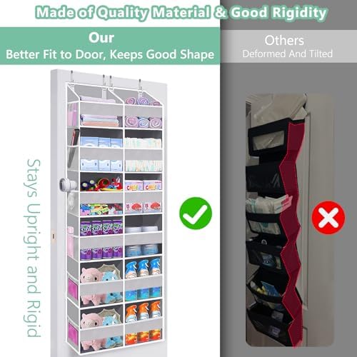 UVIAHOMI Heavy Duty Over The Door Organizer 6 Tiers, Extra Large Behind Door Storage of 12 Front & 12 Mesh Pockets, 80lb Weight Capacity, Hanging Doors Storage for Closet Bedroom Nursery, Light Gray - Image 6