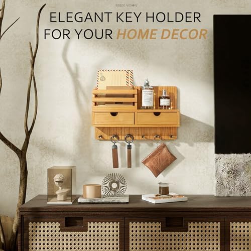 Rebee Vision Key Holder Wall Mount with 2 Drawers for Entryway, Light Brown - Image 5