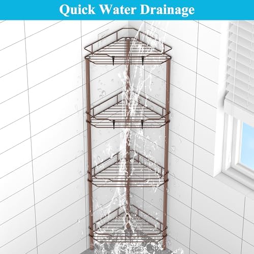 HuggieGems Metal Floor Standing Corner Shower Caddy, Coffee, 4 Tier - Image 5