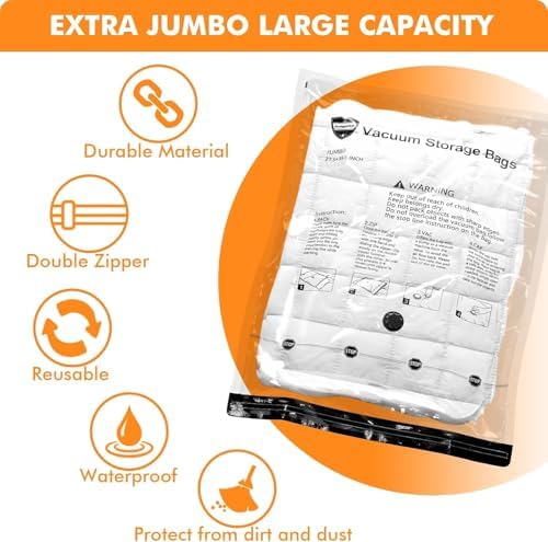 GONGSHI Vacuum Storage Bags with Electric Pump, 10-Pack, Jumbo | Bulky Bedding, Comforters, Blankets and Winter Clothing; Ideal for Closet Organization, Moving and Long-Term Home Storage - Image 2