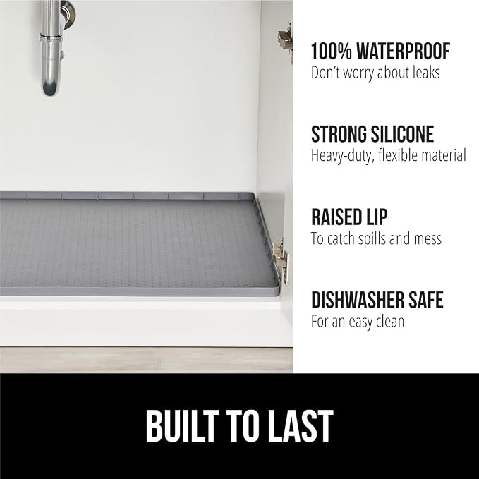 GORILLA GRIP Waterproof Silicone Under Sink Mat, Stay in Place, 19x34 Gray - Image 2