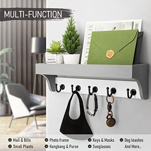 Rebee Vision Key Holder Wall Mount with Shelf for Home Decor, Gray & White - Image 2