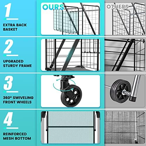 Folding Shopping Cart for Groceries,360 lbs Capacity Grocery Cart with - Image 2