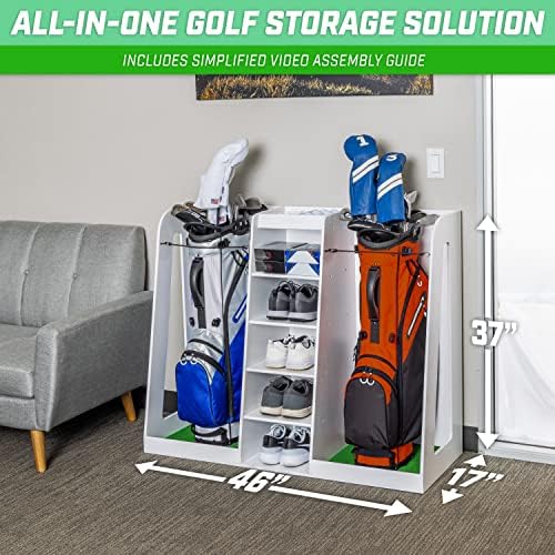 GoSports Premium Wooden Golf Bag Organizer and Storage Rack - Black, White or Brown Finish - Holds 2 Golf Bags - Image 5