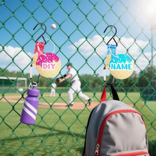 Ice Cream Drip Baseball Softball Dugout Organizer Bag Fence Hook Helmet Glove Hanger with Name Tag Sports Team Gifts Gear for Boys Girls Coach Mom Must Have Travel Accessory-2pcs - Image 7