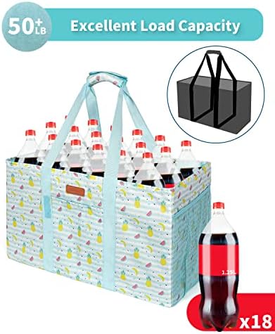 WONDAY Blue Fruit Foldable Utility Tote Bag, Reusable Grocery Bag - Image 4