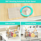 HapiRm Sink Caddy Sponge Holder - Self-draining Kitchen Sink Organizer with Smiley Face and Brush Holder, Stainless Steel Kitchen Organizer for Countertop - Brushed Nickel - Image 2