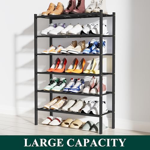 Smiry Bamboo Shoe Rack, 12 Vertical Slats, 6 Tier - 26.8" Wide, Black - Image 5
