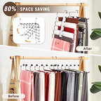 HUITEM 4 Pack 6-Tier Space Saving White Pant Hangers, Anti-Slip, Lightweight, Stainless Steel, Ideal for Closet Organization, Free Installation - Image 2