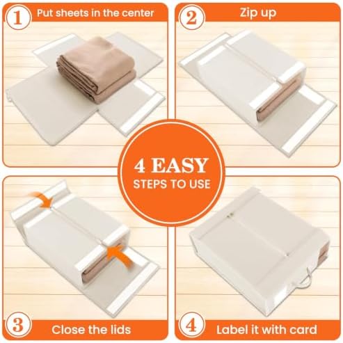 WOWBOX Sheet Organizers and Storage,Closet Bed Sheet Organizer Under Bed Storage and Organization with Label Cards & Clear Window for Bedding Sheets,Duvet Covers,Blankets (3 Pack，Beige) - Image 4