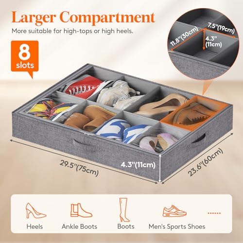 Lifewit 4.3 Inches Under Bed Shoe Storage Organizer Fits 8 Pair Sneakers, - Image 3