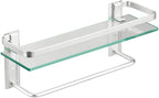 VOLPONE Glass Shelf with Towel Bar 15.7in Silver Bathroom Shelf Wall Mount Rustproof Bathroom Wall Organizer 1 Tier (Silver) - Image 7