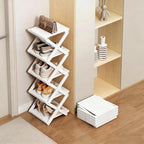 Bamboo Shoe Rack - No Assembly Required, Tall Narrow Foldable Shoe Organizer, Space-Saving Multifunctional Shelf for Entryways, Corners, Bedrooms, Balconies, 5 Layer White (Reinforced And Thickened ) - Image 2
