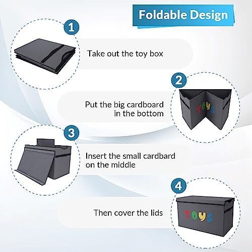 YOLOXO Toy Box Chest, Collapsible Sturdy Storage Bins with Lids, Extra Large Kids Toy Storage Organizer Boxes Bins Baskets for Kids, Boys, Girls, Nursery Room, Playroom, Closet (A-TBX-GRAY-MULTI) - Image 3