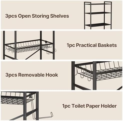 Gizoon Over-The-Toilet Storage Rack with Adjustable Shelf and Basket, 4-Tier Freestanding Space Saver Bathroom Shelves Above Toilet for Room - Image 5