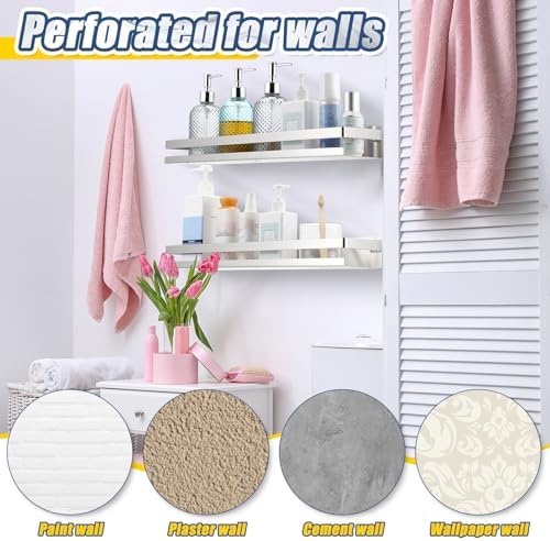 Lallisa 2 Pieces Stainless Steel Shelf Bathroom Shower Floating Shelves Wall Mounted Shower Caddy Basket Shelf Storage Organizer Shelves for Bathroom, Kitchen, Living Room(19.69 Inches/ 50 cm,Silver) - Image 6