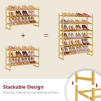 Tajsoon Expandable Shoe Rack for Closet 3 Tier, 28“-41“Stackable, Gold - Image 4