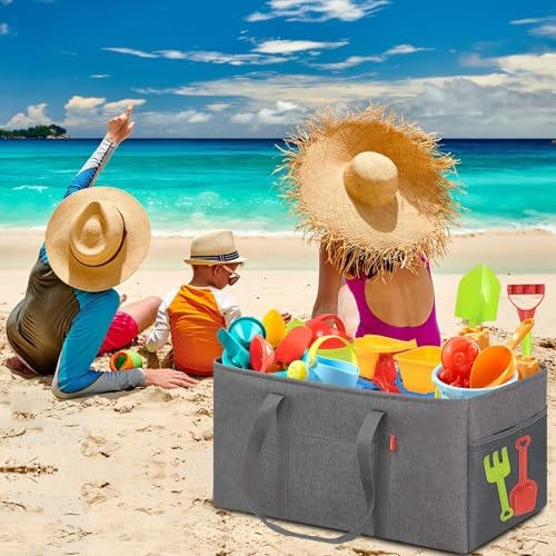 LHZK Standing Extra Large Utility Tote Bag with Metal Wire Frame and the Sides Rinforced, Extra Large Tote Bag with Handle, Reusable Grocery Bags Foldable, Beach Bag, Car Tote (Grey) - Image 3