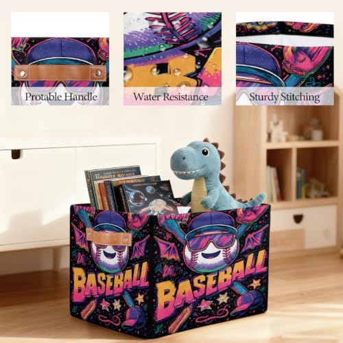 Baseball Storage Basket Toy Storage Bins Collapsible Cube Organizer - Image 6