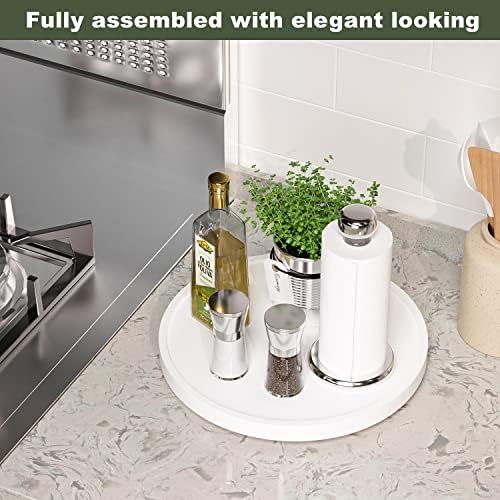 White Lazy Susan for Table, 12 Inch Non-Skid Bamboo Turntable Organizer - Image 2