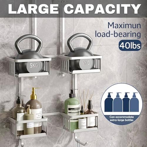 Aluminum Shower Caddy Hanging for Handheld Showerheads, Never Rust Shower Organizer with Hooks Holder Toothbrush Holder，Over Showerhead Caddy for Bathroom - Image 3