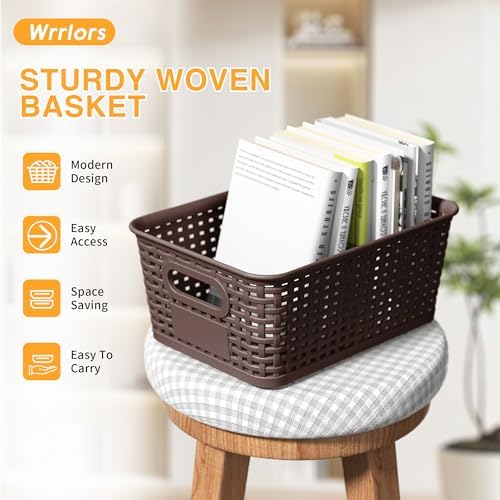 8 Pack Plastic Storage Baskets,Brown Stackable Storage Bins - Image 6