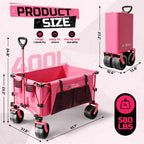 400L Folding Wagon Cart with Brakes & Removable Table, 580lbs Heavy Duty Collapsible Wagon, Big All-Terrain Wheels for Camping, Sports, Grocery, Outdoor - Pink - Image 2
