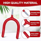 12 Pack Garage Storage System Steel U Hooks with Anti-Slip Coating Home Improvement and Organization Screw in Hooks Easy Wall Mounting Heavy Duty Bike and Ladder (Red, 12 Pack) - Image 4