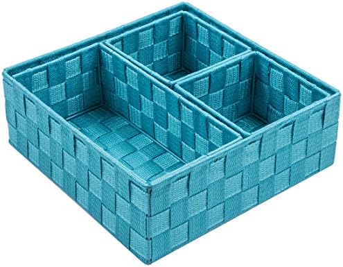 Posprica Woven Storage Baskets for Organizing, Small Black Baskets Cube Bin Container Tote Organizer Divider for Drawer, Closet, Shelf, Dresser, Set of 4(Aqua) by Posprica