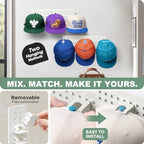 2 Pack Hat Organizer for Baseball Caps, Detachable DIY Hat Rack for Wall Hat Holder Hold up to 22 Hats, Baseball Cap Organizer Cap Holder Hat Hangers for Wall Closet Door Bedroom (C-White) - Image 4