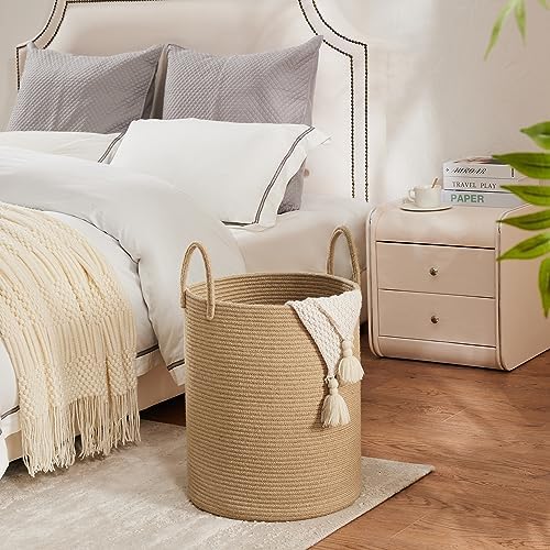 YOUDENOVA Cotton Laundry Hamper, 58L - Woven Collapsible Storage Basket - Jute Brown - Image 6