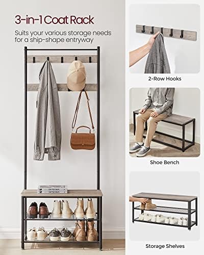 VASAGLE Coat Rack, Hall Tree with Shoe Storage Bench, 3-in-1, Steel Frame - Image 3