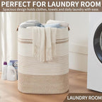 AINUOQI Laundry Basket with Handles - Blanket Basket & Hampers for Bedroom Aesthetic, Laundry Hamper & Blanket Storage for Living Room, Clothes Hamper, Tall, Large 17" x 14" x 22”, Light Brown & White - Image 5