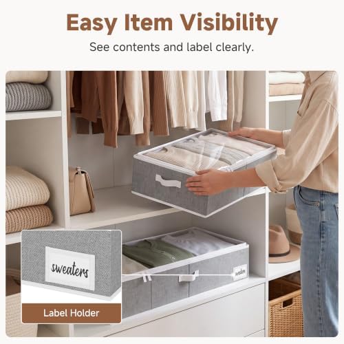 StorageWorks 6 Inch Low Profile Under Bed Storage Containers with Clear Lid | Reinforced Structure, Resists Sagging, Handles & Label Holder, Foldable Stackable Closet Storage for Clothes, Blankets, Toys - Image 3
