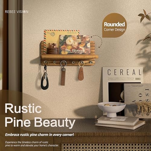 Rebee Vision Key Holder Wall Mount with 6 Hooks for Entryway, Light Brown - Image 4