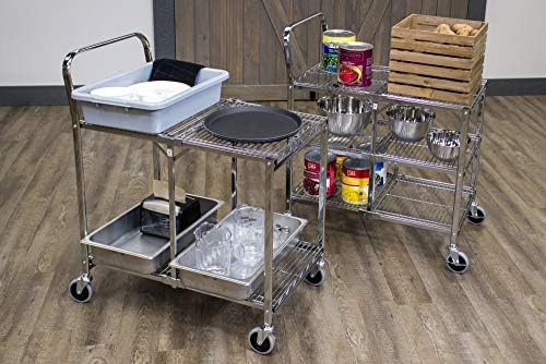 Luxor WSCC-2 Two-Shelf Collapsible Wire Utility Cart with Wheels, Push Heavy Duty,Holds 200 Pounds and Folds Up for Storage, 37"W x 18.25"D x 30.5"H - Image 3